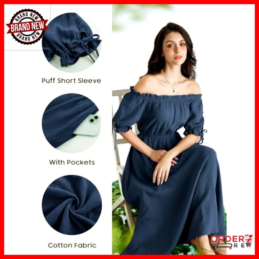 Puff Sleeve Maxi Dress with Pockets, Cotton, Renaissance Style - Picture 5 of 7